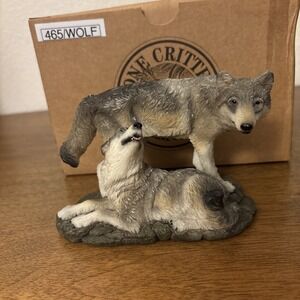 VTG Stone Critters Wolf Pair Couple SC-1238 New In Box Valentines Love Wolves